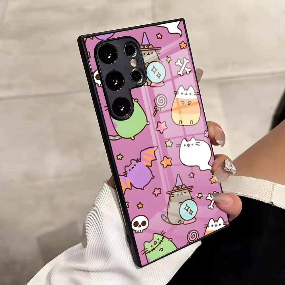 Anime P-pusheenes Phone Case For Samsung S26 S25 Edge Ultra S23 S22 S21 S20 Ultra Plus S24 Fe A54 A53 A25 Glass Cover
