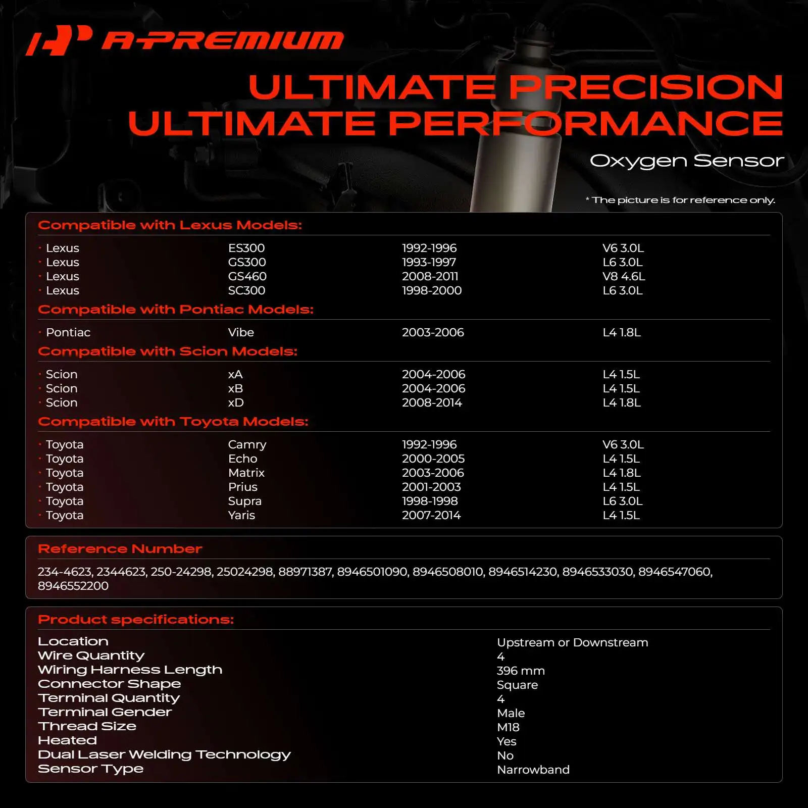 A-Premium Upstream or Downstream O2 Oxygen Sensor for Toyota Camry 1992-1996 Prius Lexus