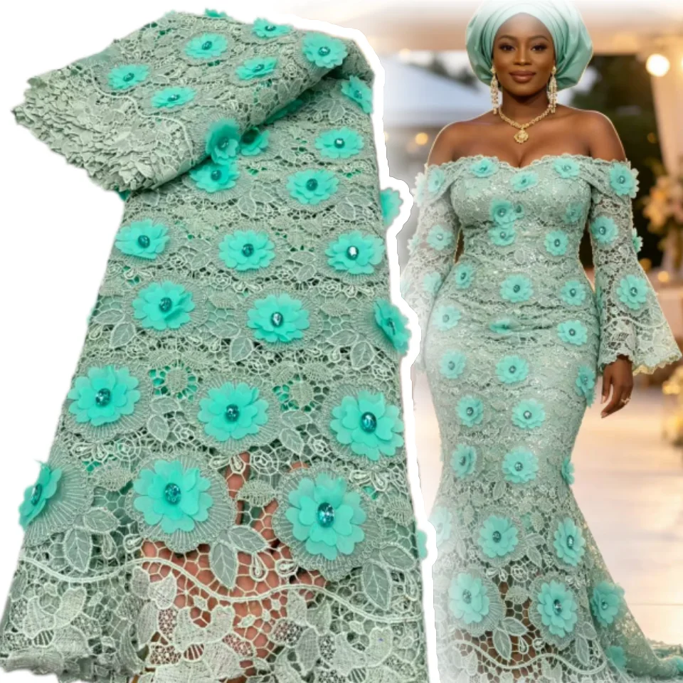 Luxury African 3D Applique Embroidery Guipure Cord Lace Fabric 2026 Nigerian Water Soluble Fabric for Wedding Party Dress 3349