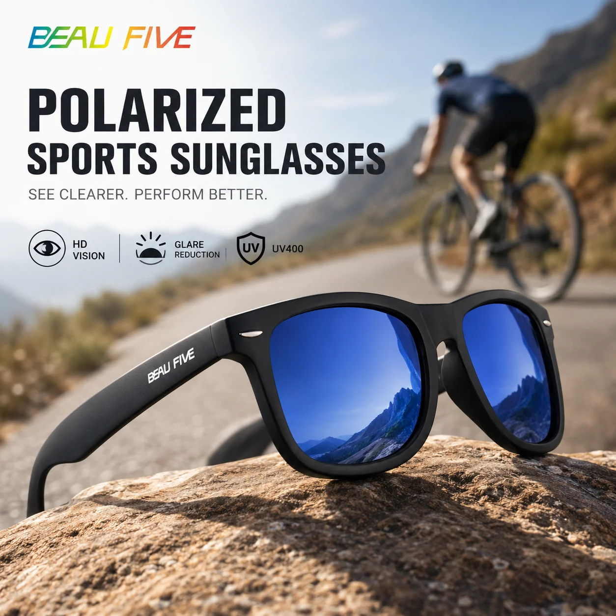 

BEAU FIVE New Arrivals Black Polarized Sunglasses for Men/Women Sunglasses Red UV400 Lenses Fashion Driving Shades carton