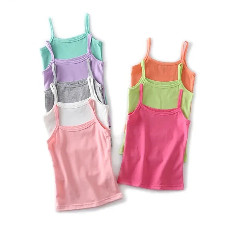 Baby Girls Vest Kids Cotton Camisole Children\'s Top Tees 2024 Summer Singlet Solid Color Undershirts Teenagers Tank Tops