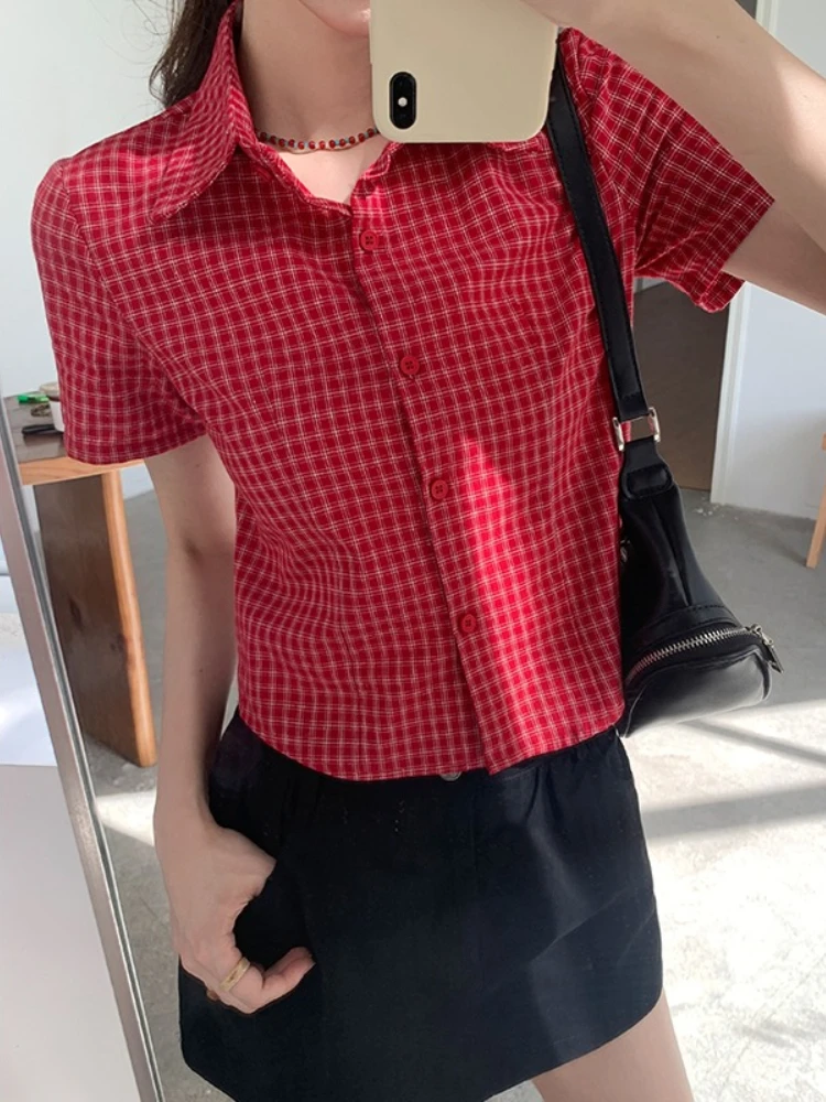 2026 Lente Zomer Rode Geruite  - Polo Shirt Slim recensie en prijs