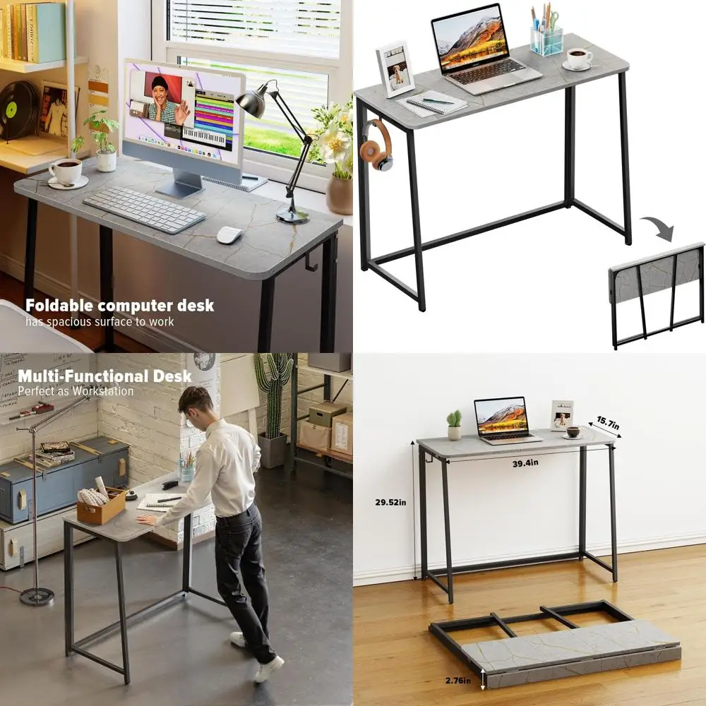 

Compact Foldable Laptop Desk, 39.4 Writing Table for Home Office, Space-Saving Design, Easy Assembly, Grey