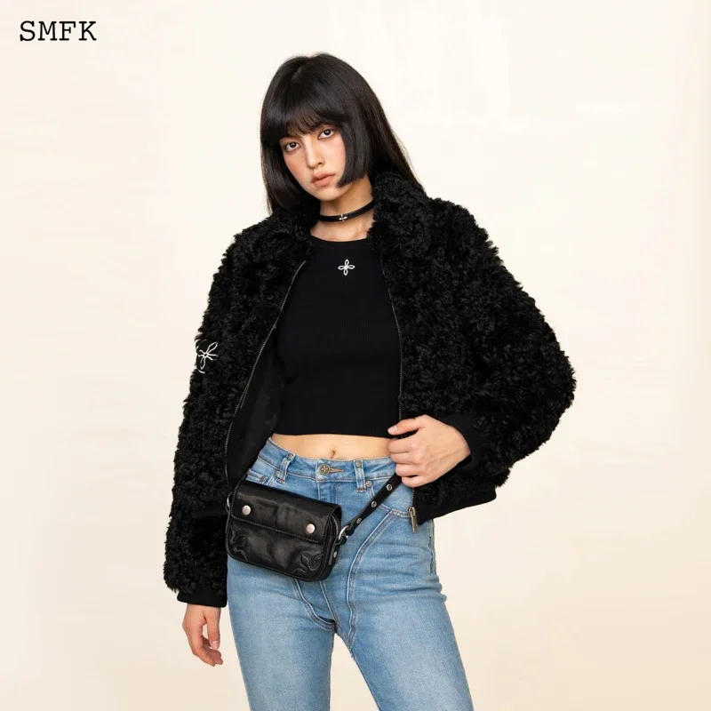 SMFK Adventure Chain Shoulder Bag Vintage Cowhide Waist Bag Cross Flower Stud Fashion Handbag for Women\'s 2023 New Shoulder Bag