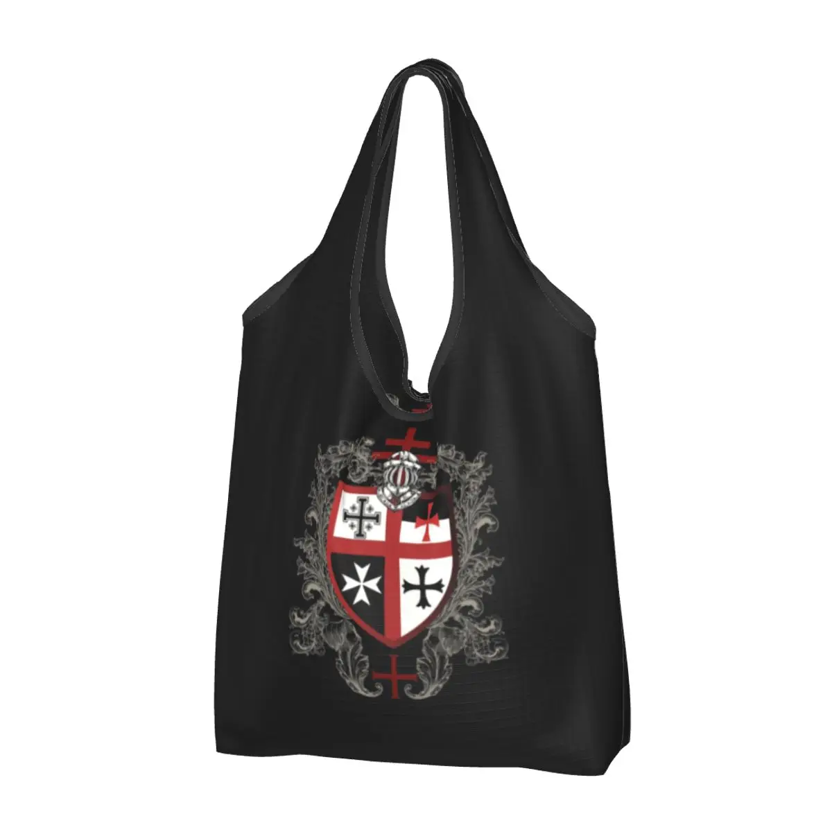 Custom Recycling Knights Templar Cross Shield Shopping Bag Tote Bag Portable Medieval Emblem Secret Order Groceries Shopper Bags