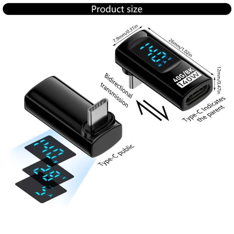 Adaptador USB C macho para fêmea avançado, velocidade transmissão dados 40 Gbps, carga 140