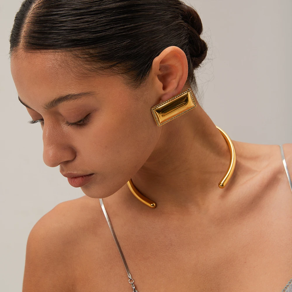 

ENFASHION Collares Cylindrical Solid Tube Glossy Choker For Women's Stainless steel 18K Gold Plated Hight Street Jewelry P253596