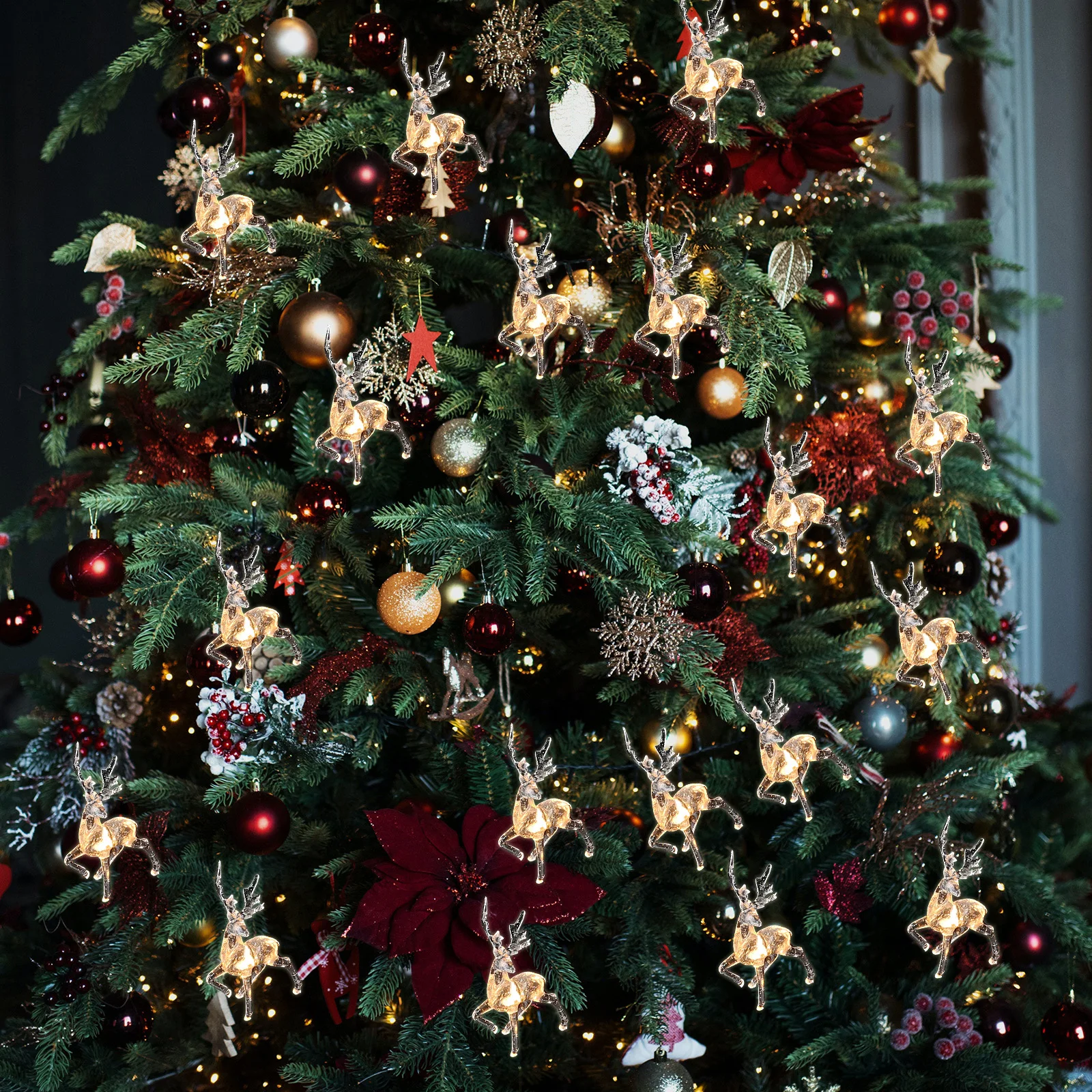 

1pc LED Xmas String Light Colored Christmas Festival Tree Decorative Lovely Elk Lamp String Holiday Lighting