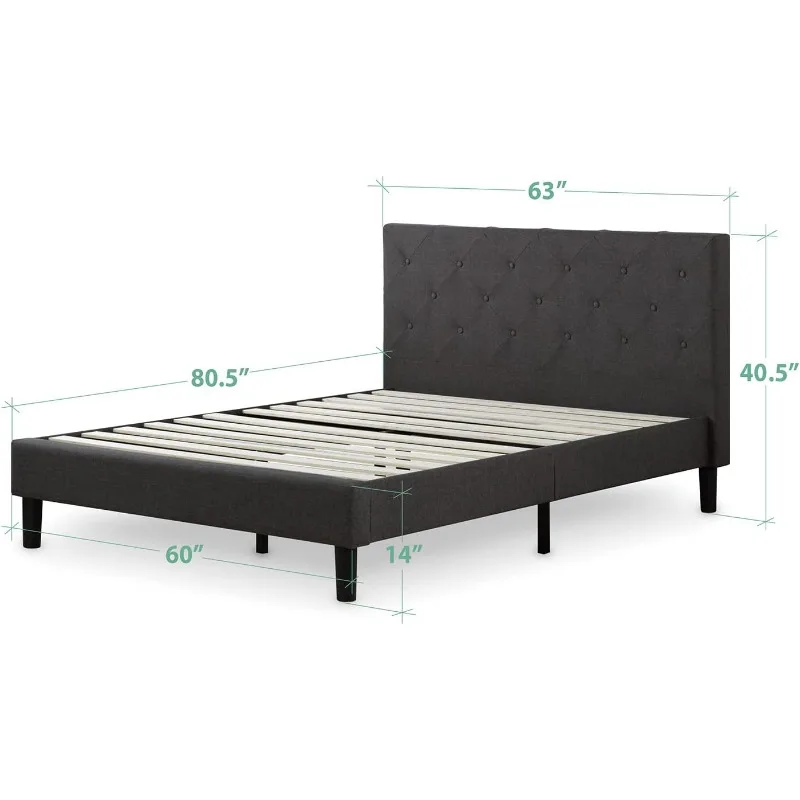 Shalini Upholstered Platform Bed Frame, Mattress Foundation, Wood Slat Support, No Box Spring Needed, Easy Assembly