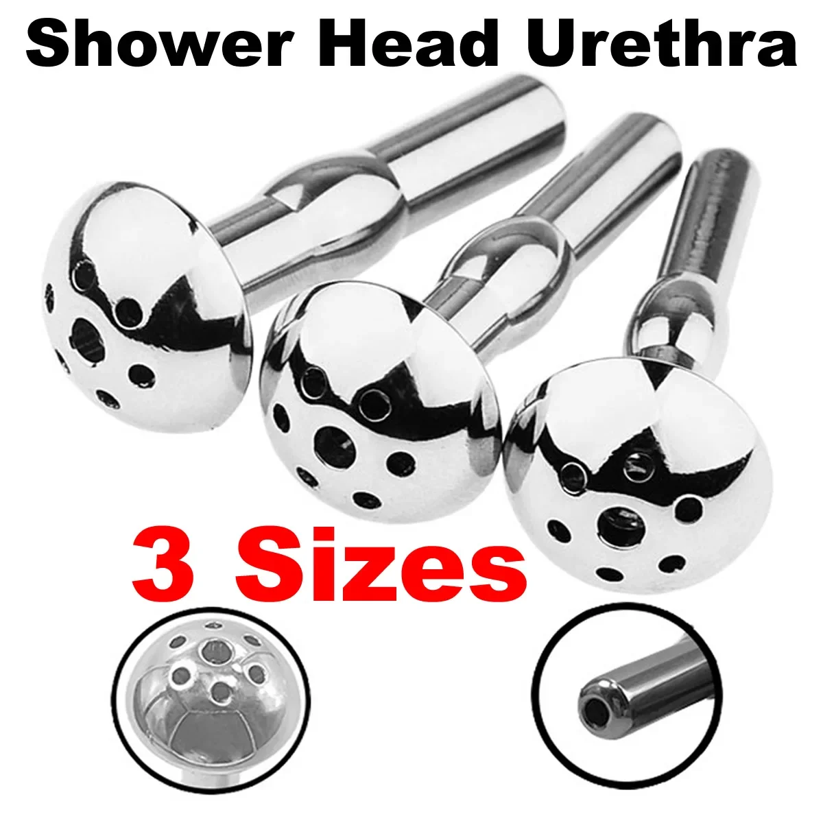 Cabezal de ducha de 3 tamaños, catéter uretral de Metal, dilatador uretral masculino, tapón de pene hueco, estimulación, masturbador con sonido, Juguetes sexuales para hombres