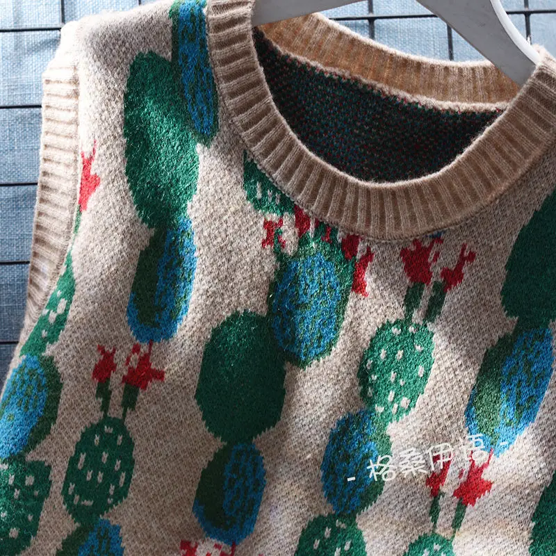 Embroidered Round Neck Knitted Vest Women Tank Loose Outwear Spring Korean Version Sleeveless Outwear Women Pullover Sweater