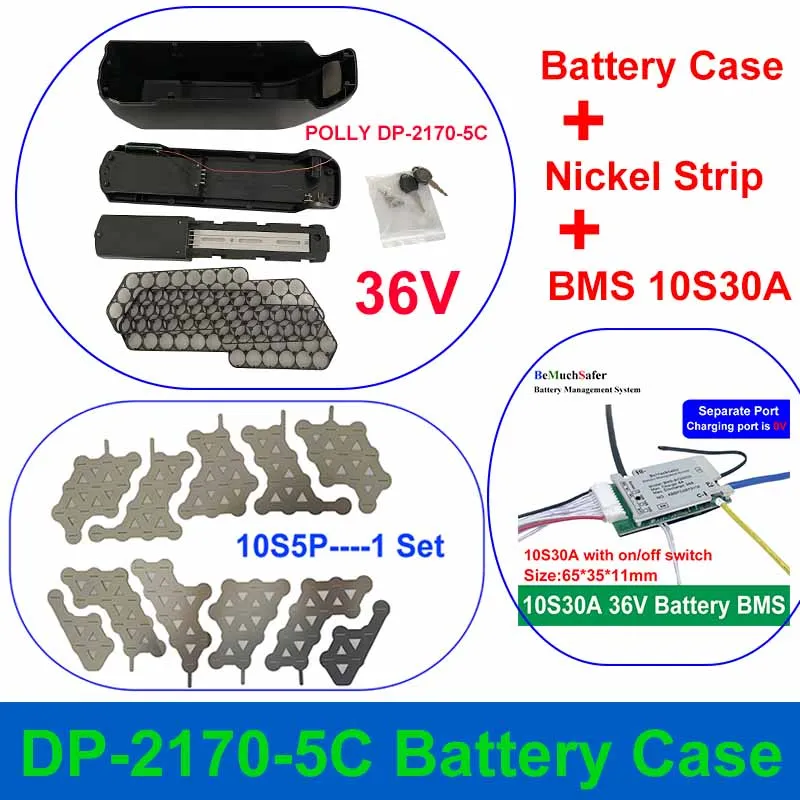 REENTION POLLY DP-2170-5C 배터리 케이스 액세서리, 36V 48V 박스, 니켈 스트립 BMS, 21700 셀, DIY DP-5C 전기 자전거 배터리, 52 개