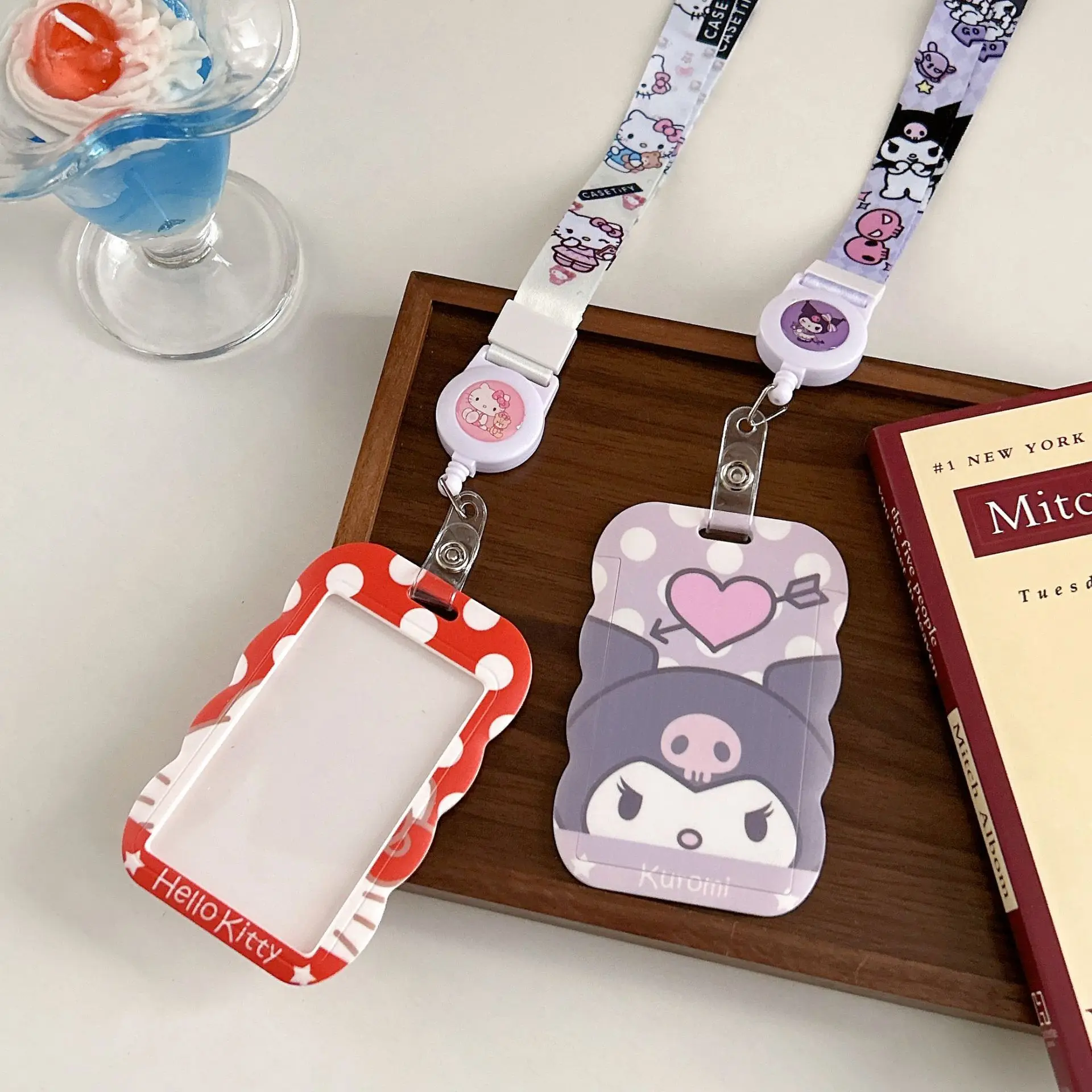 Kawaii  Retractable Lanyard Card Holder Kuromi Melody Cinnamoroll Cute Wave Shape Student ID Bus Badge Case Girls Gift view 3
