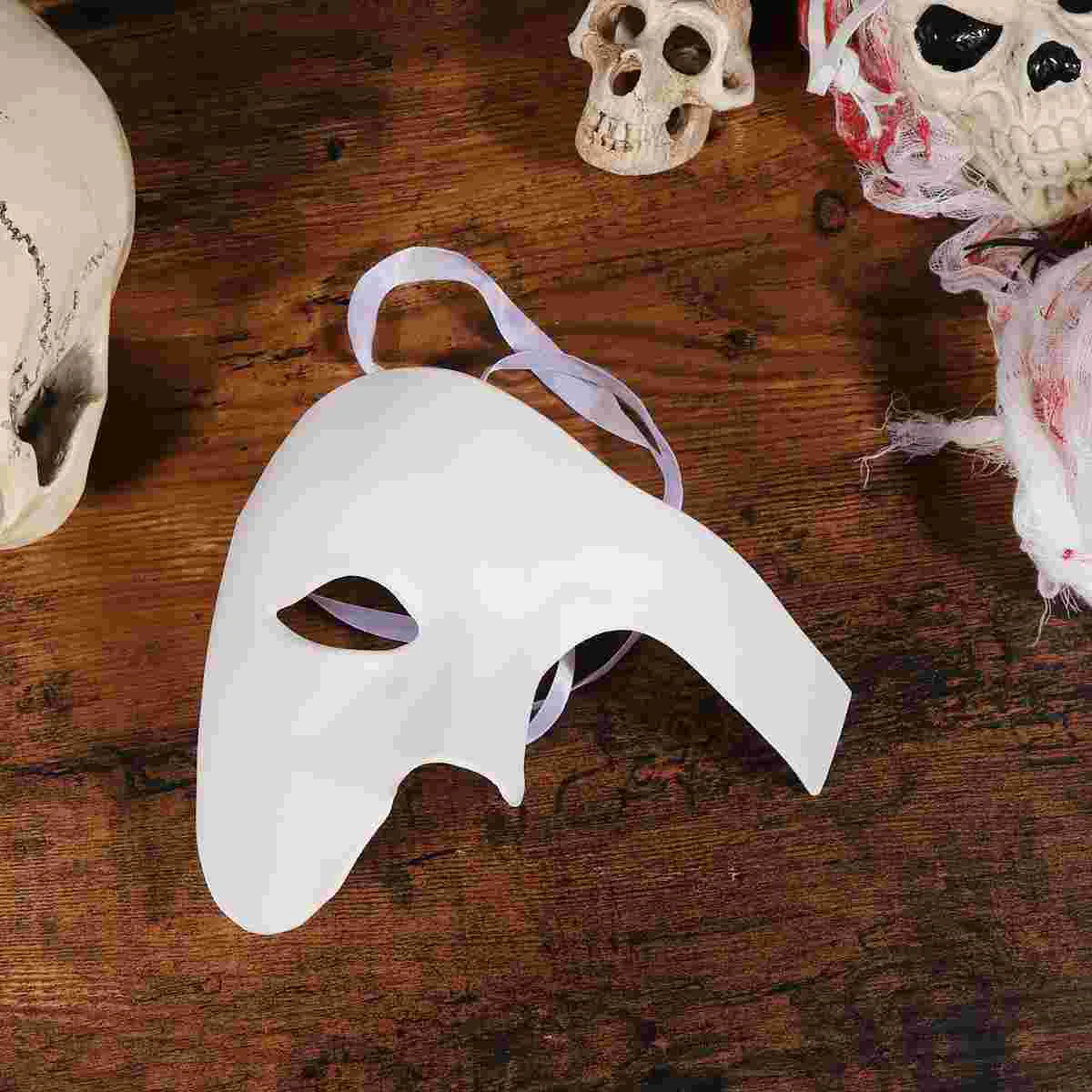 Halloween One-eyed Mask Masquerade Mask Delicate Retro Solid Color Half Face Mask for Cosplay Party Festival White