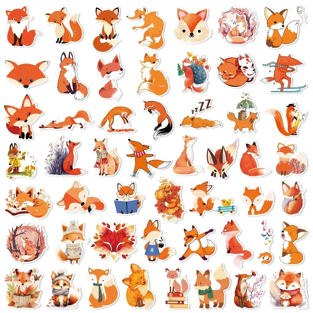 10/25/50pcs Cute Fox Cartoon Stickers Graffiti Animal for DIY Scrapbooking Phone Laptop Guitar Suitcase Car Water Bottle