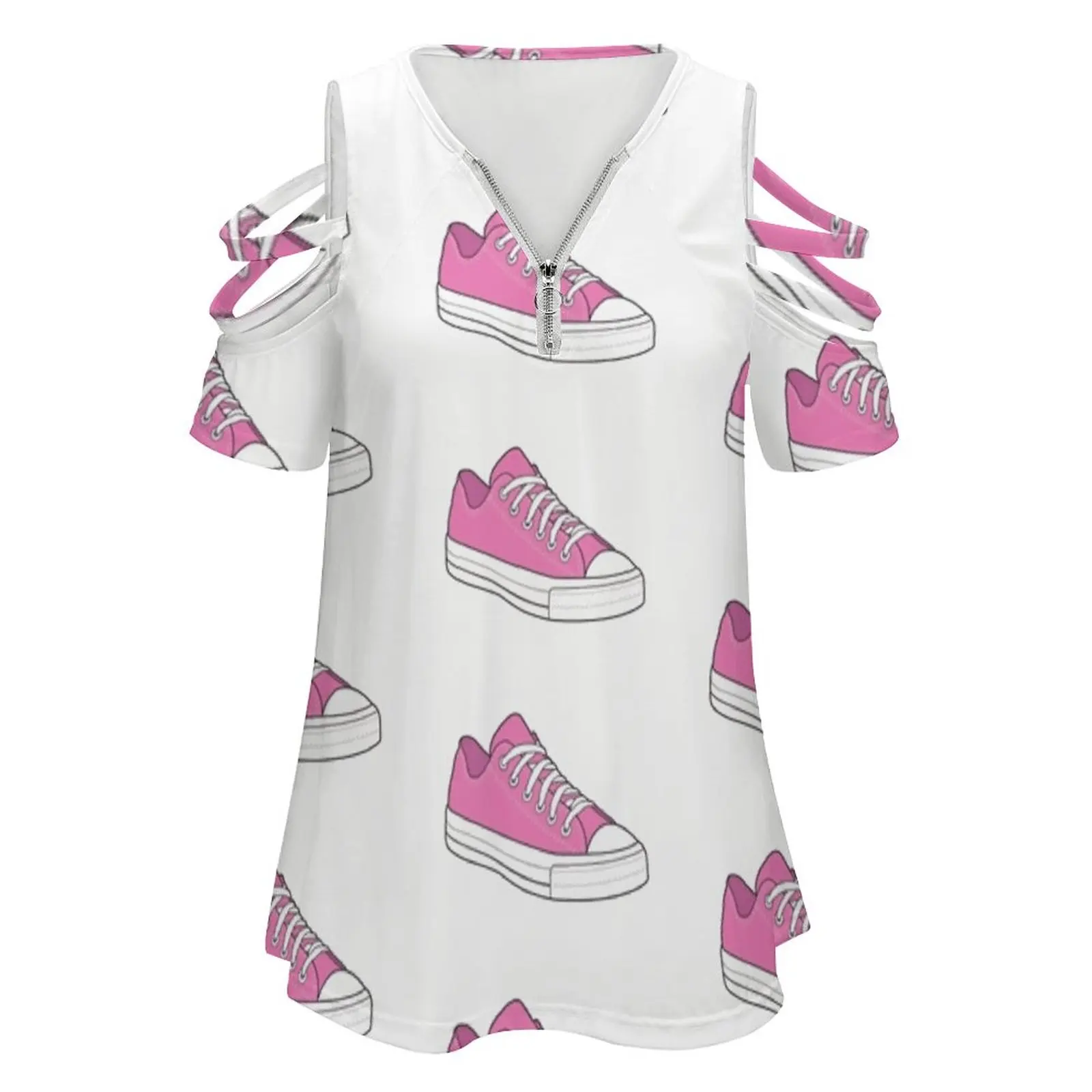 Vintage Popular Pink Sneaker Tennis Shoe Women Zipper Sexy Printed Vintage T Shirts Tops Full Print T-Shirt Sneaker Tennis