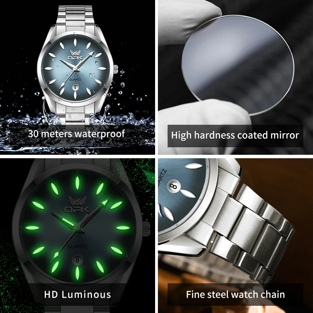 OPK 6038 Couple Watch Pair for Men Women Stainless Steel Auto Date Waterproof Luminous Fashion Lover\'s Quartz Wristwatch Sets