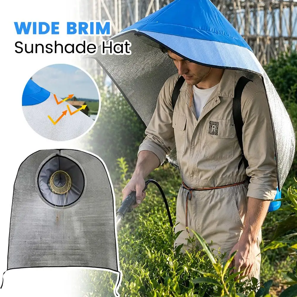 Sun & Rain Protection Hooded Cape Wide Brim Sunshade Hat Breathable Neck Cover Anti-UV Umbrella Cap for Farming Gardening Work