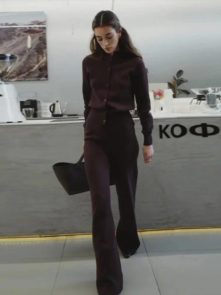 سيدة الصلبة سترة مشغولة من الصوف فستان أطفال مع سروال داخلي المرأة شيك كم طويل واحدة الصدر الجولة الرقبة وتتسابق 2025 جديد التنقل اليومي ملابس خارجية #5