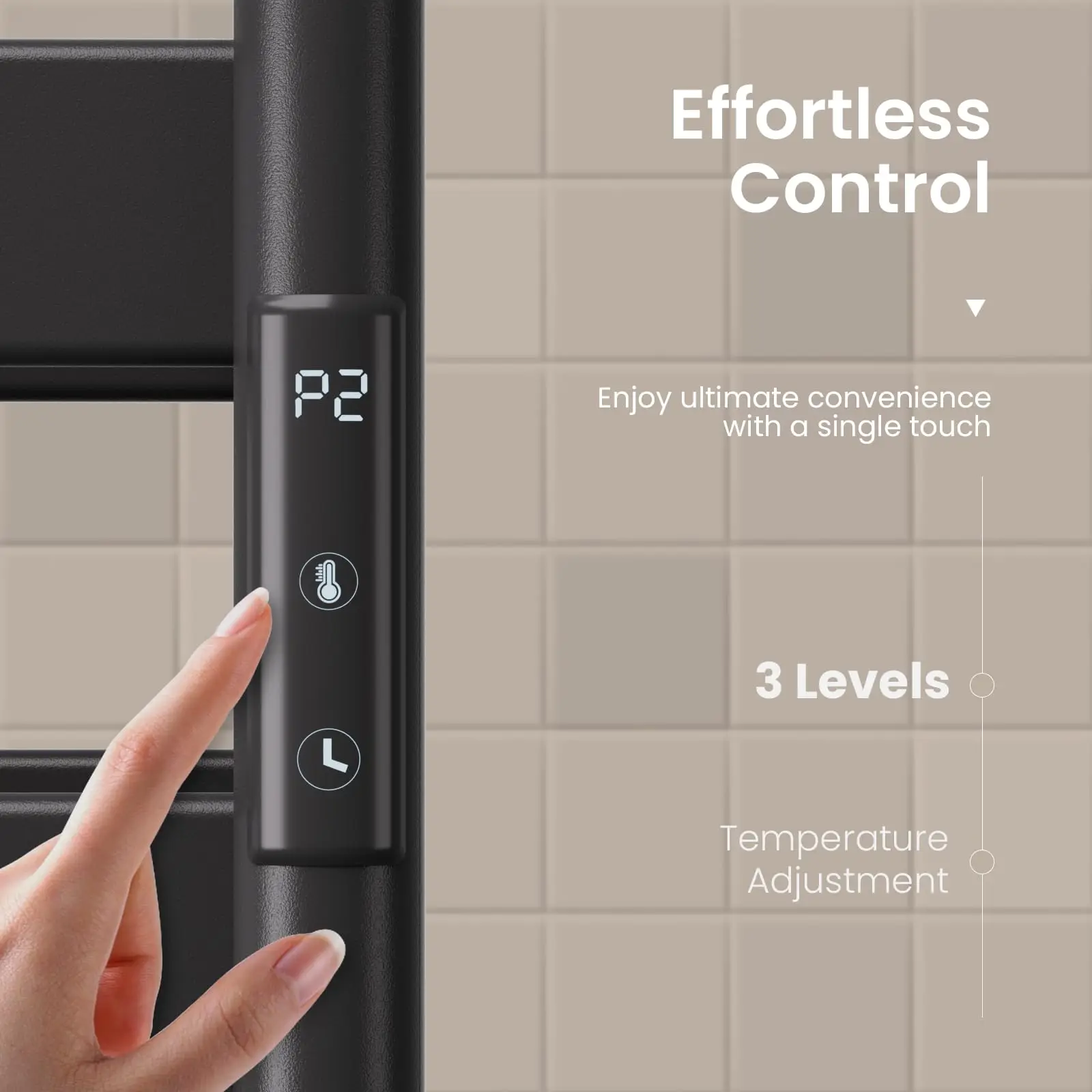 Space Aluminum Wall-mounted Bathroom Towel Warmer / Electric Towel Drying Rack with Timer and Temperature Control