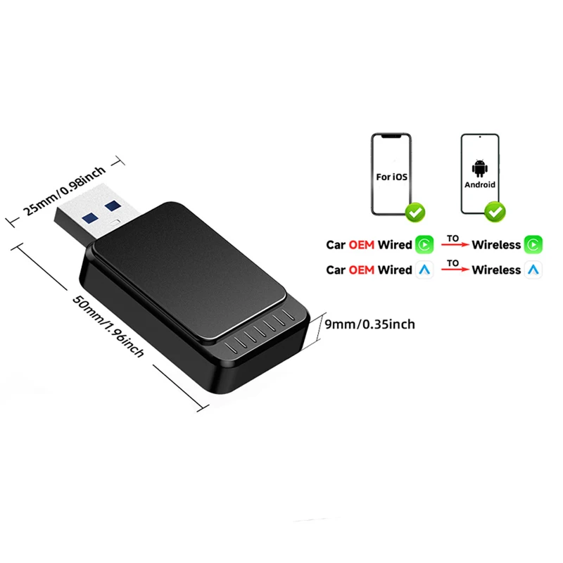 Adaptador Automático Android CarPlay sem fio, Plug and Play, Mazda, Subaru, Citroen, Audi, Mercedes, Kia, Ford, Opel, 2 em 1