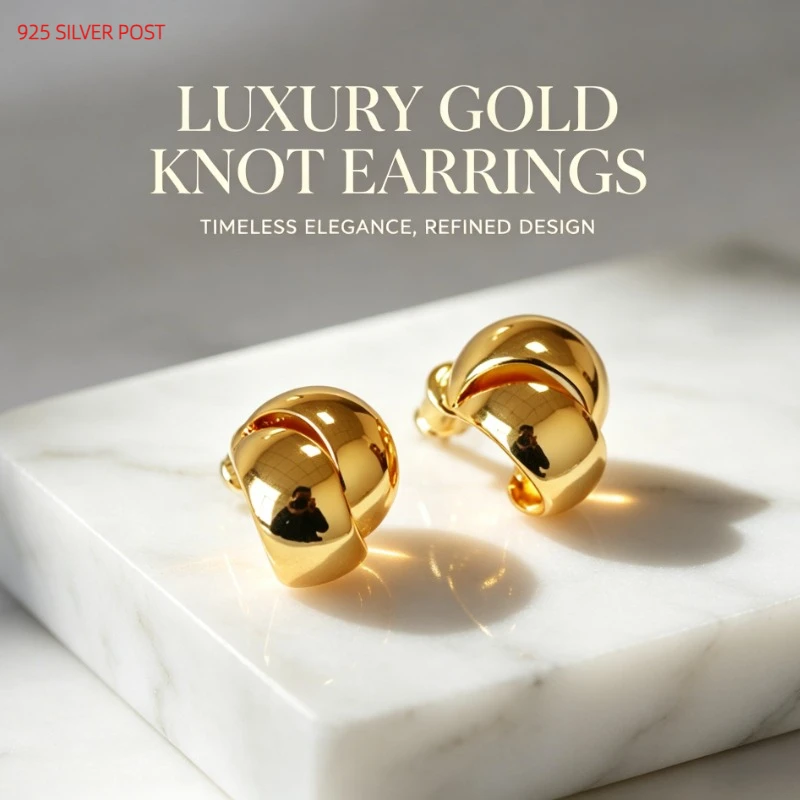 

925 Sterling Silver Post Gold Knot Earrings for Women Double C Twist Stud Earrings Minimalist Hypoallergenic Daily Jewelry Gift