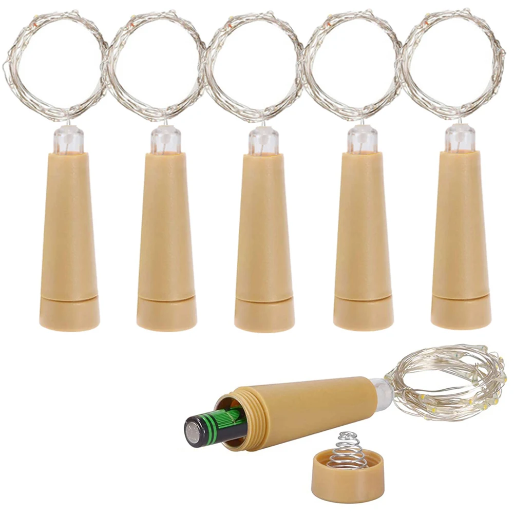 LED Cork Wine Bottle Fairy Lights com bateria AAA, Copper Wire String Lights, Decoração de Natal, Lâmpada para festa de casamento, 10X