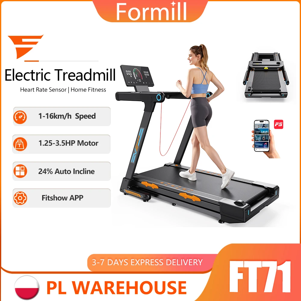 Tapis Roulant Professionale Formill FT71 con APP per Casa, 24% Inclinazione Automatica, 1.25-3.5HP, Schermo LCD, Capacità 150KG, Macchina per Esercizi