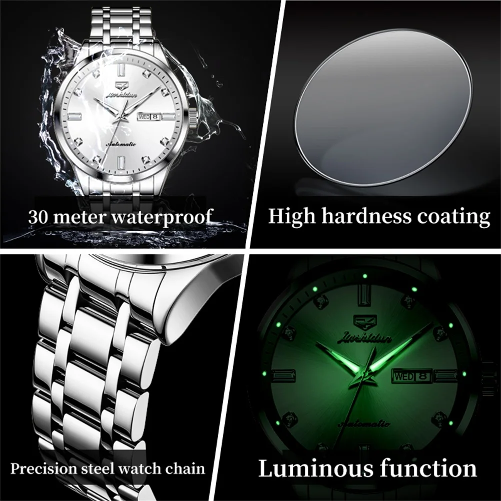 JSDUN 8841 Couple Watches for Men Women Stainless Steel Simple Luxury Dual Calendar Business Automatic Mechanical Wristwatches