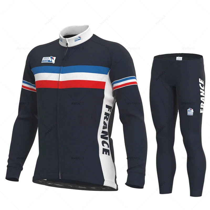 France Team Autumn Cycling Jersey Set Long Sleeve Mountain Bike Clothes Wear Men Racing Bicycle Clothing Ropa Maillot Ciclismo