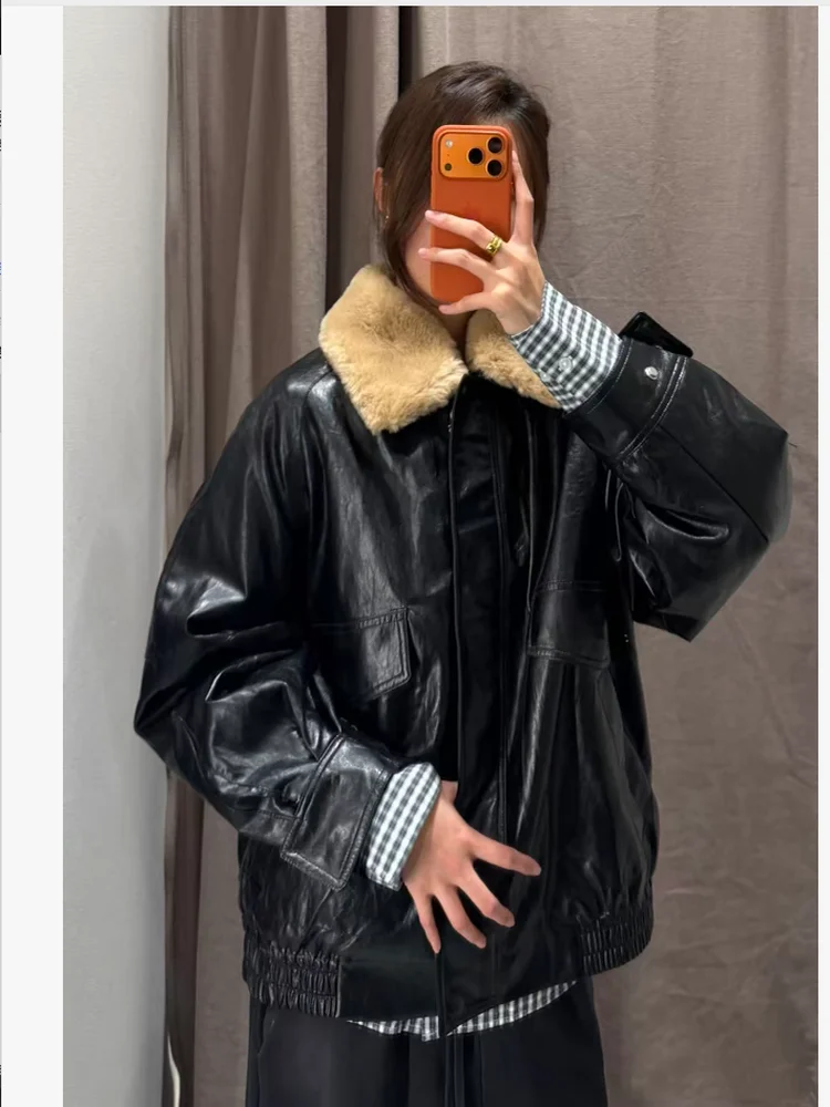 

Зима 202, новинка 202, женское пальто-тует с воротником из искусственного меха, асимметричная молния, свободный крой, длинное све, для улицы, для поездок на работу, Win...