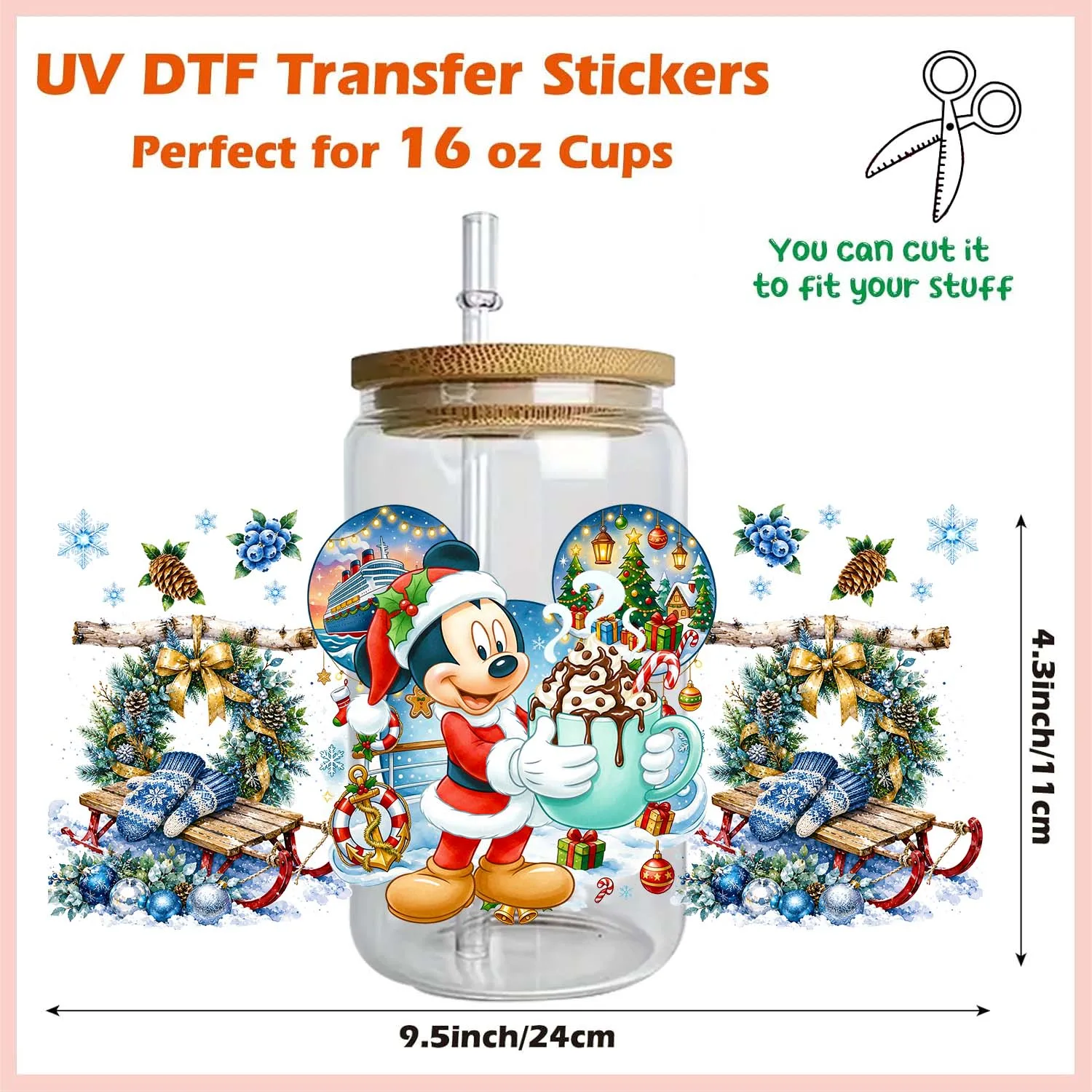1/5 Set Merry Christmas Cartoon Theme UV DTF Sticker Waterproof DIY Decals 3D transfers uvdtf stickers 16oz uv dtf cup wraps