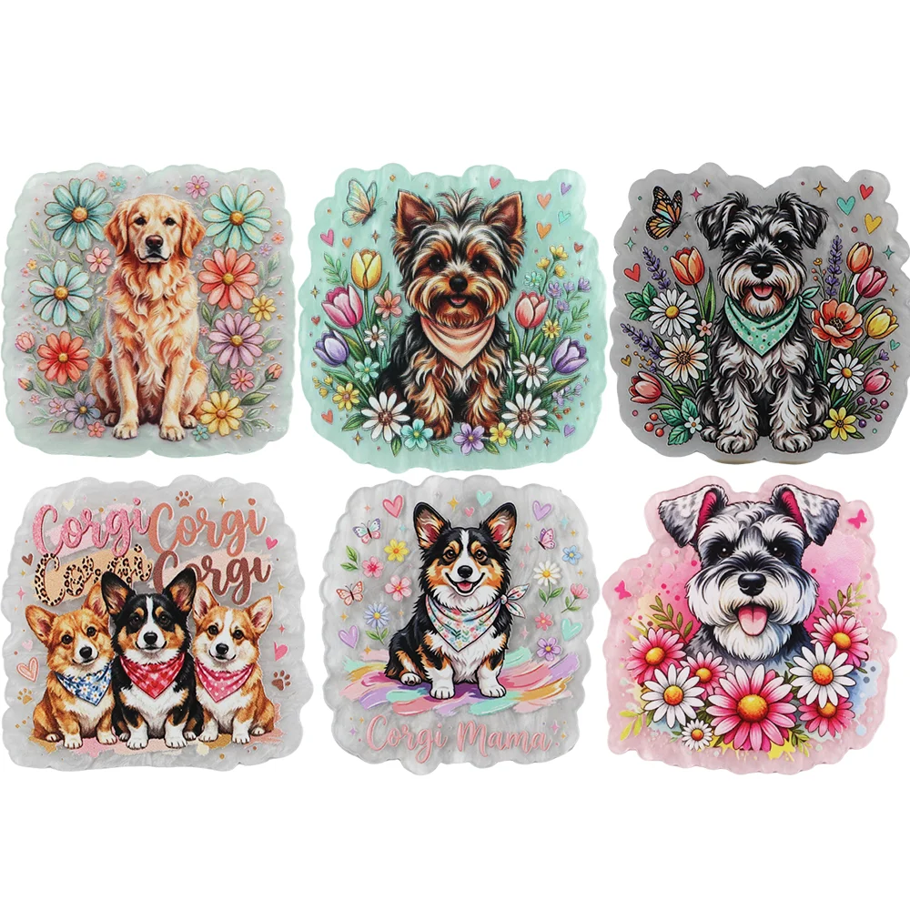 6Pcs Dog Resin Planars Corgi Teddy Maltese Golden Retriever Acrylic Flatback DIY Accessories For Jewelry Making Pendant Badge