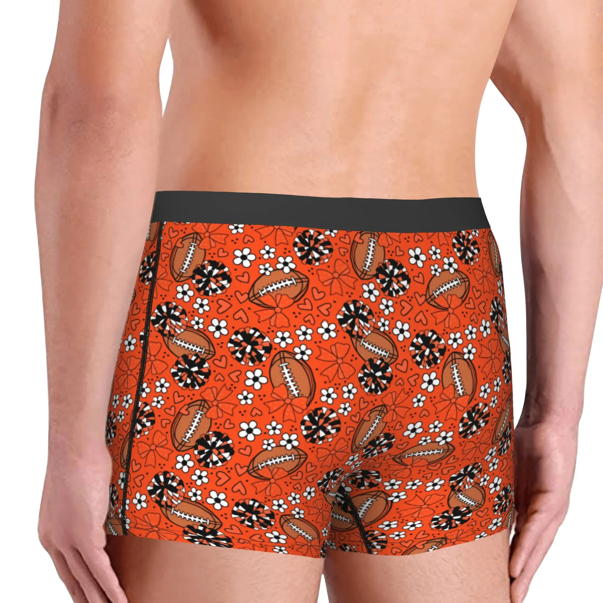 Rugby Union Football Cheer Bows  Boxers Shorts Mens Orange And Black Briefs Underwear Cool Underpants