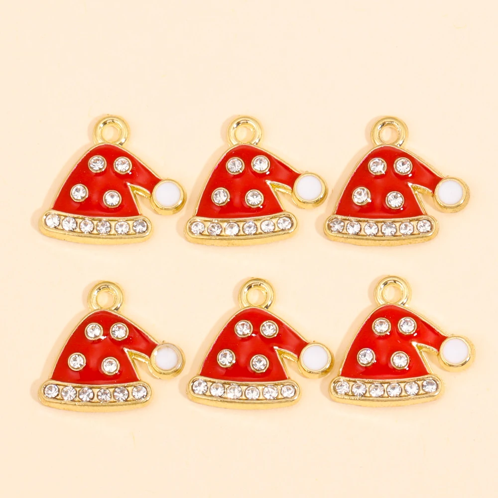 10 Stück Mix Weihnachts-Charms, 12 Stile, glänzender Zirkon, Schneeflocke, Weihnachtsbaum, Süßigkeiten-Anhänger, Ohrringe, Halskette für DIY-Schmuckherstellung – Detail 10