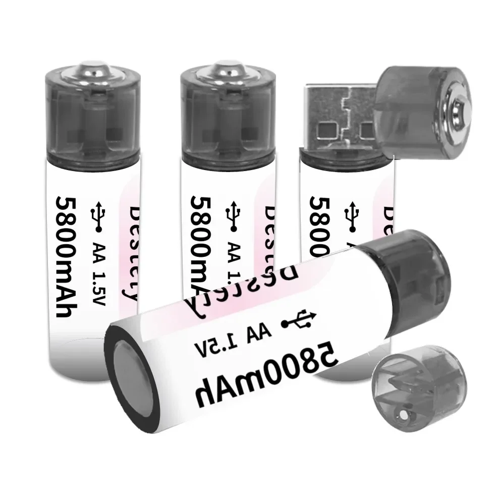 2025 New USB Charge Long-Lasting AA Rechargeable Batteries, 1.5V 5800mAh AA Battery, Lithium Batteries for Shavers, Clocks,Toys.
