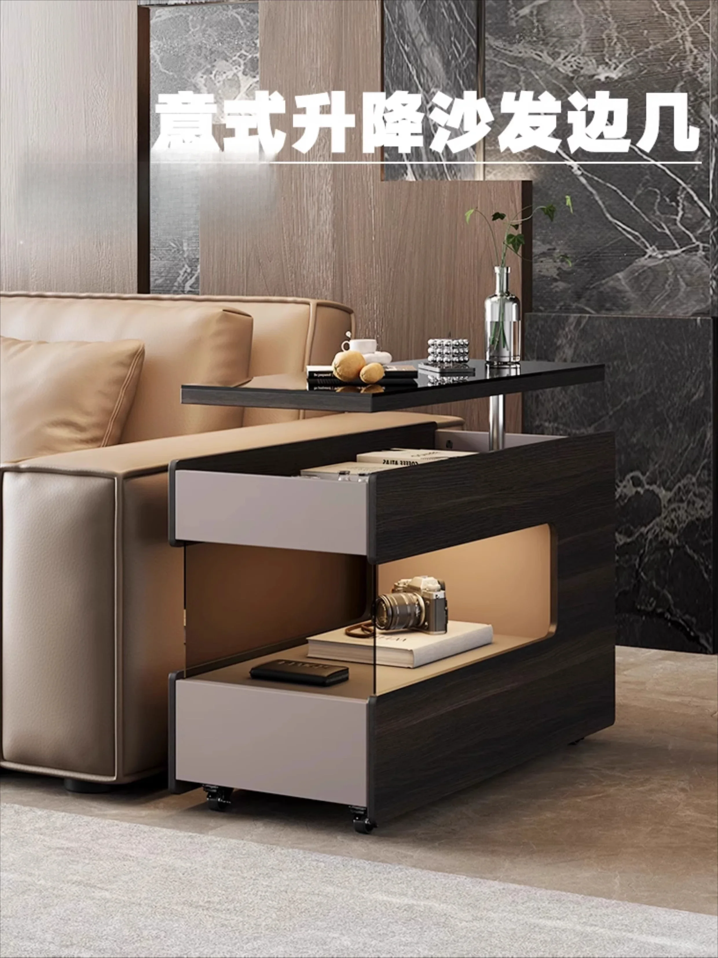 이탈리아 미니멀리스트 소파 사이드 캐비닛, 거실 사이드 테이블, 바퀴가 달린 이동식 커피 테이블이 있는 사이드 캐비닛