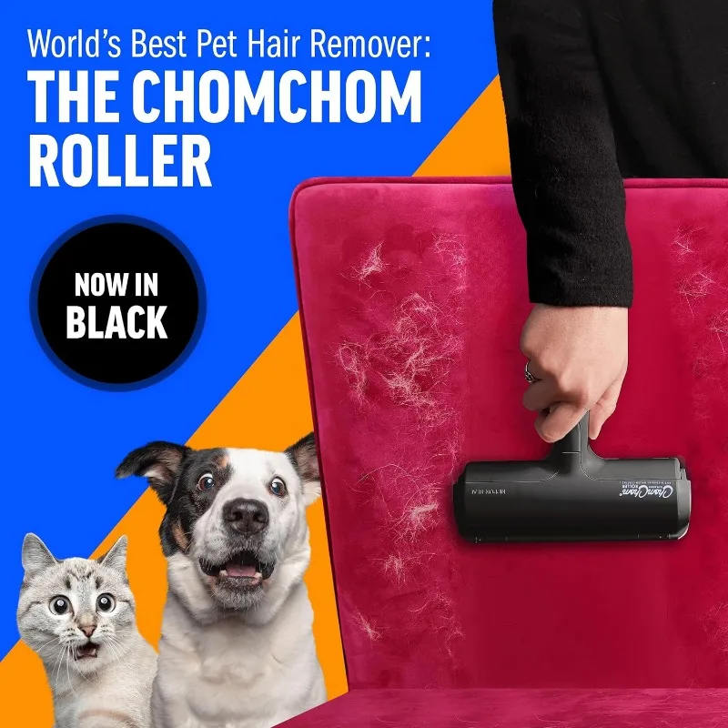 Remover and Reusable Lint Roller - Black ChomChom Cat and Dog Hair Remover for Furniture, Couch, Carpe