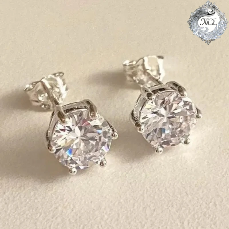 

Серьги-гвоздики XCL из стерлингового серебра S925 с сияющими круглыми цирконами 3-7 мм класса 5А, классические, с шестью крапанами, универсальные, изысканные ювелирные украшения, подарок для женщин