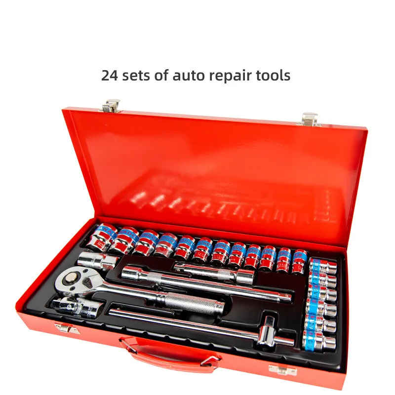 Car Repair Mão Tool Grupo Caixa de Ferramentas Mecânicas Home Socket Wrench Grupo Chave de Fenda de Catraca 24 Pcs