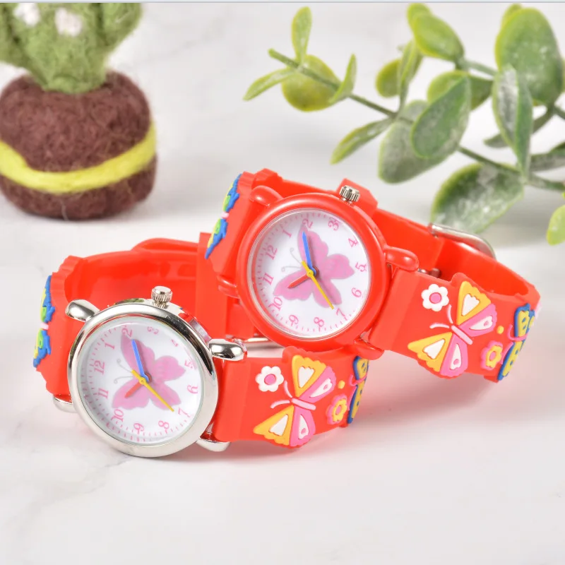 UTHAI CQ188 reloj de dibujos animados de mariposa colorida 3D, reloj de cuarzo impermeable, seguro y respetuoso con el medio ambiente, diseñado para niños