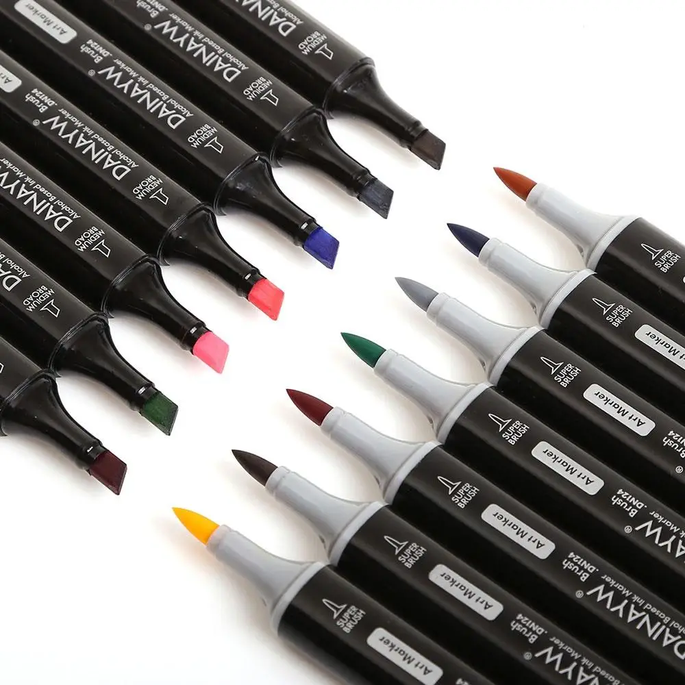 Art Markers 24 Colors Double Heads Soft Brush And Broad Tip High Quality Permanent Marker Pens Gift