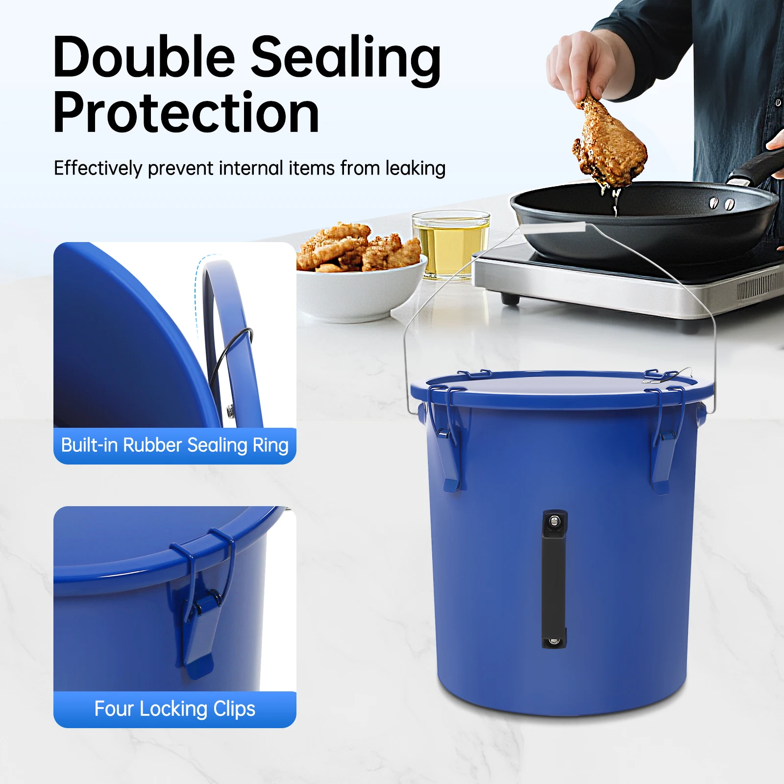 Fryer Grease Bucket with Filter Bag 6 Gal Carbon Steel Oil Disposal Caddy with Rust-Proof Coating, Lock Clips, Filter Bag for Hot Cooking Oil Filtering