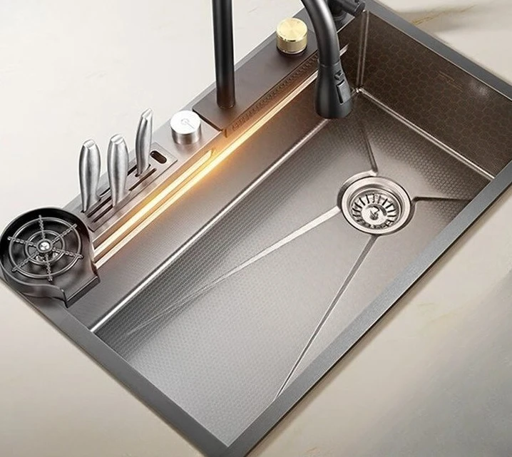 

Stainless steel, large single sink, kitchen, household, sink, vegetable basin