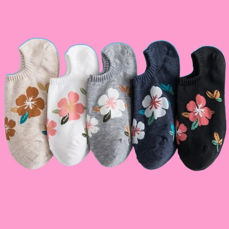 

5/10 Pairs Summer Women's Casual Socks Thin Small Flower Shallow Mouth Socks Sweat-absorbent Breathable Invisible Socks