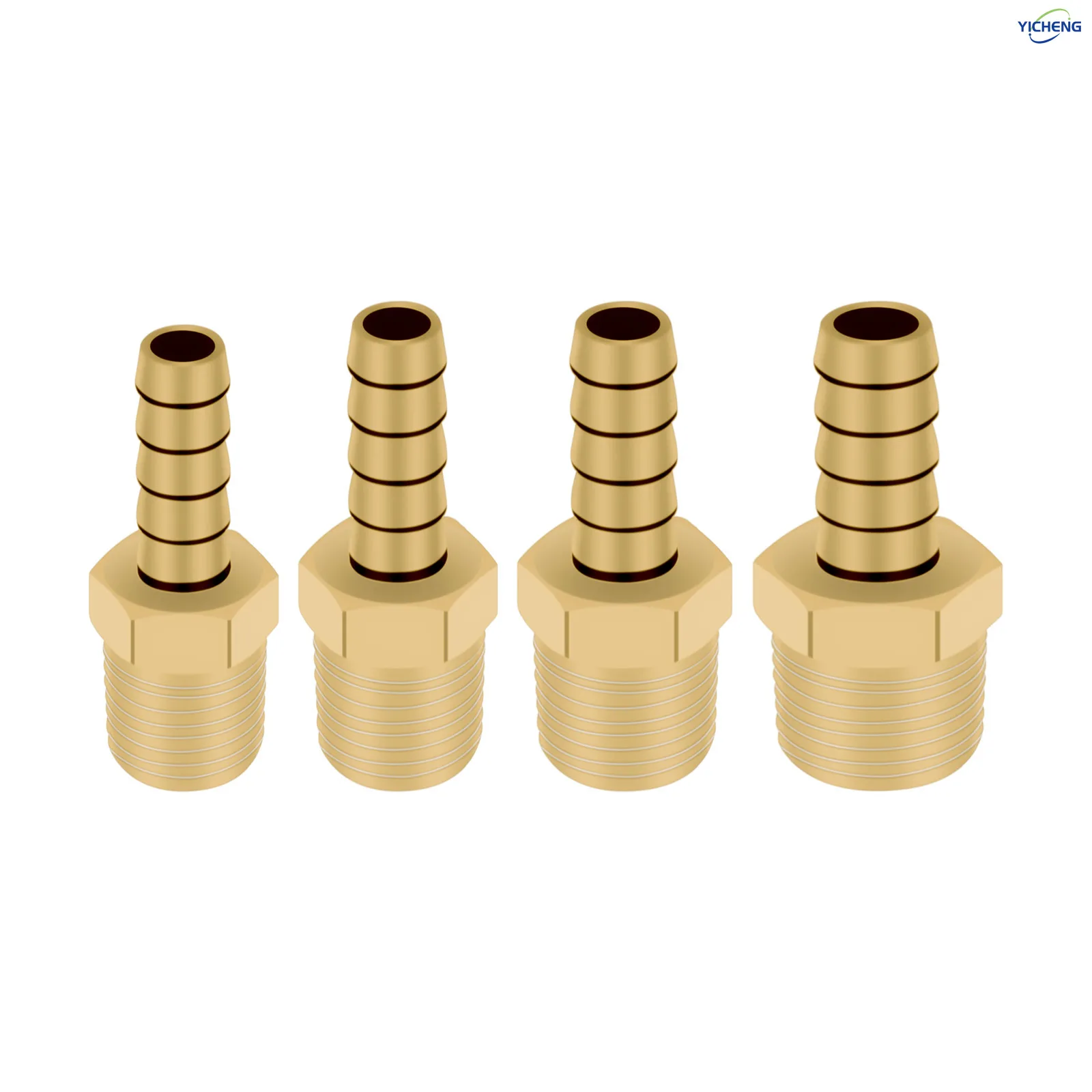 

YICHENG PNEUMATIC OD 6mm-12mm Brass Hose Barb Fitting to 3/8" Male Adapter （Pack of 5）Comes with 5 Hose Clamp