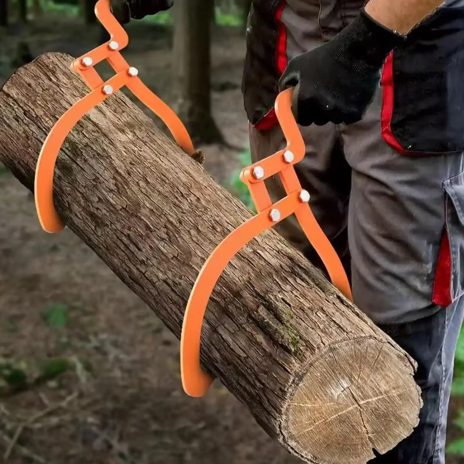 Log Skidding Tongs Heavy Duty Non-Slip Metal Grabber Log Grabber For Fireplace Firewood Camping Wood Handling Lifting Dragging