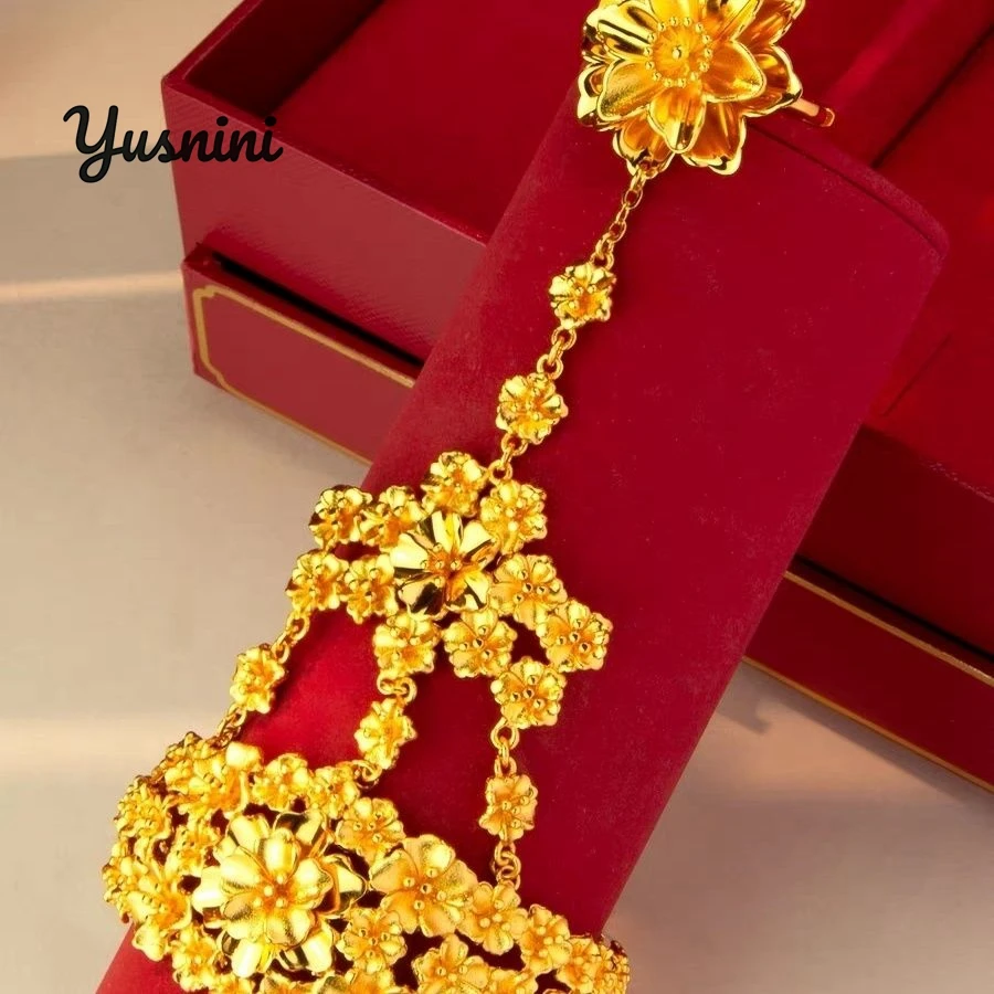 أزياء الشرق الأوسط دبي 24K مطلية بالذهب خاتم مخصص سوار لمجموعة مجوهرات الزفاف العشاق DD10791