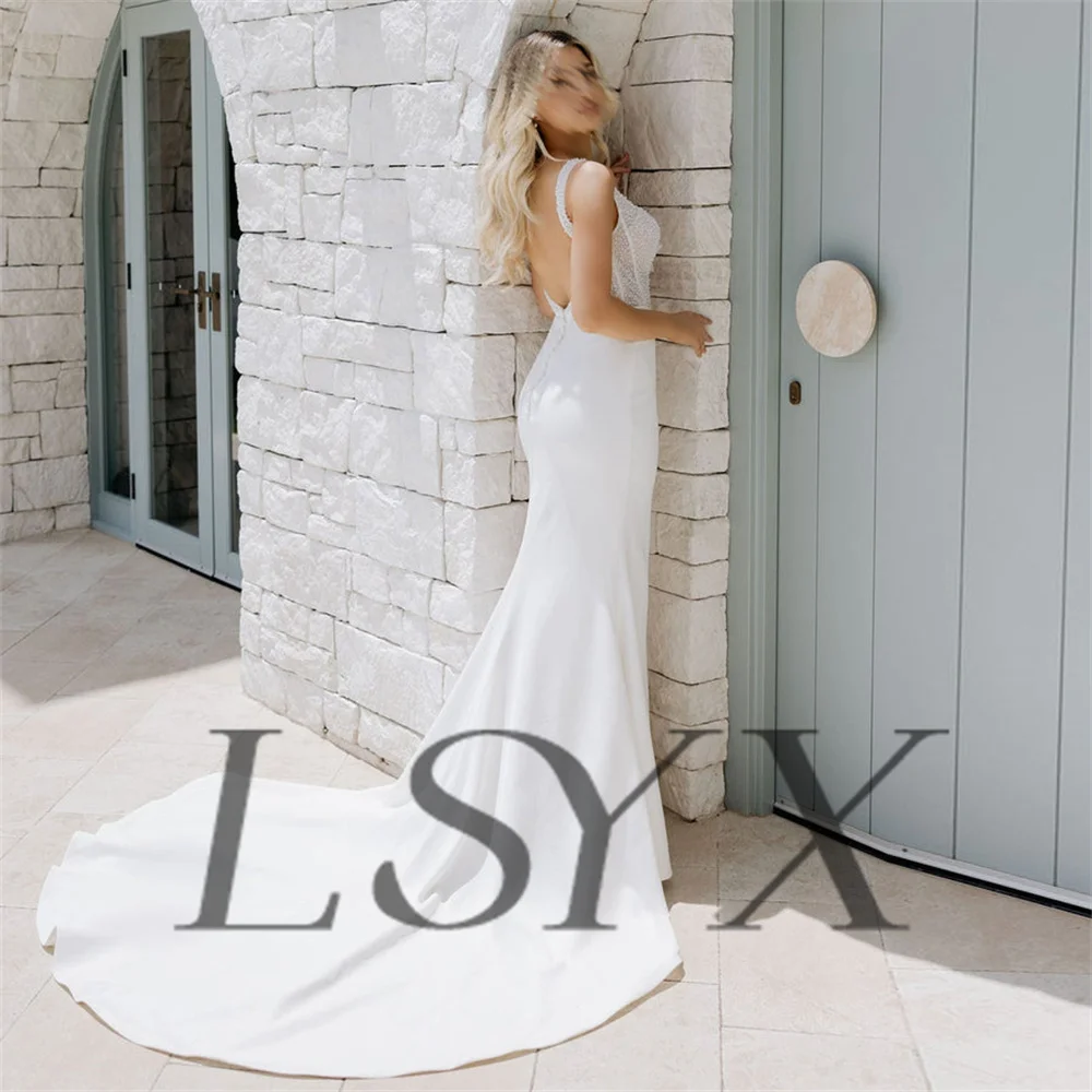 LSYX Square Neck Sleeveless 3D Flower Mermaid Wedding dress High Side Slit Open Back Floor Length Bridal Gown Custom Made