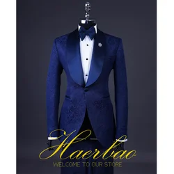 Classic Men Suit 2 Pieces Set Jacquard Jacket Pants Wedding Suit for Men Tuxedo Slim Fit Outfit Handsome Men Suits